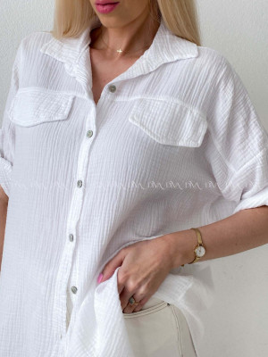 Mušelínová košeľa s falošnými vreckami biela AB 153