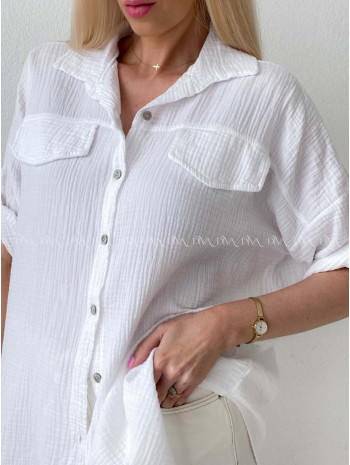 Mušelínová košeľa s falošnými vreckami biela AB 153