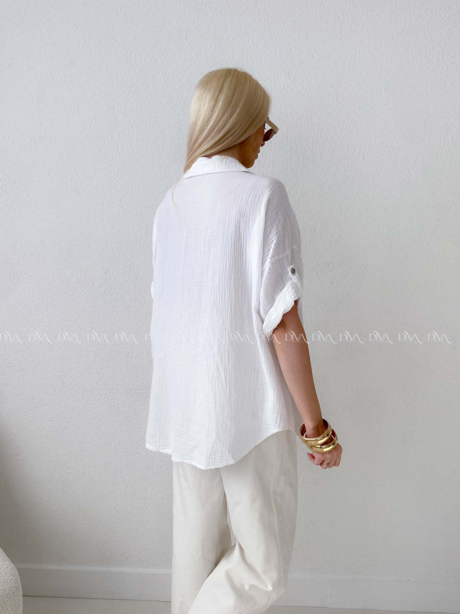 Mušelínová košeľa s falošnými vreckami biela AB 153