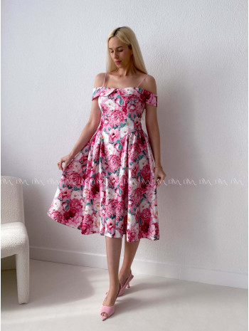 Elegantné midi šaty so spadnutými ramenami Peonie AB 141