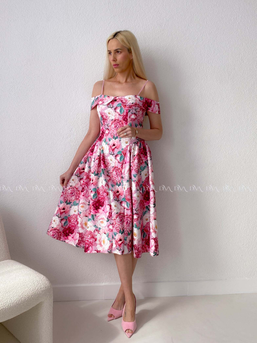 Elegantné midi šaty so spadnutými ramenami Peonie AB 141