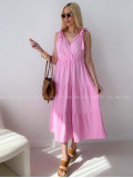 Mušelínové maxi šaty s viazaním na ramenách ružové AB 159