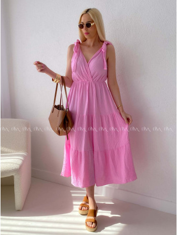 Mušelínové maxi šaty s viazaním na ramenách ružové AB 159