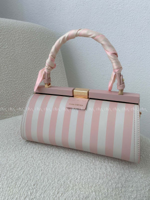 Vystužená pruhovaná kabelka ružová