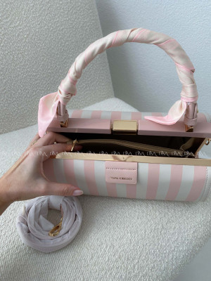 Vystužená pruhovaná kabelka ružová