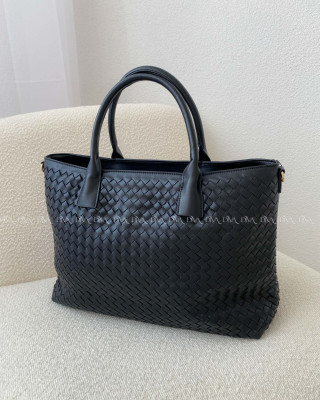 Prepletaná shopper kabelka čierna 