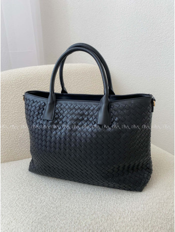 Prepletaná shopper kabelka čierna 