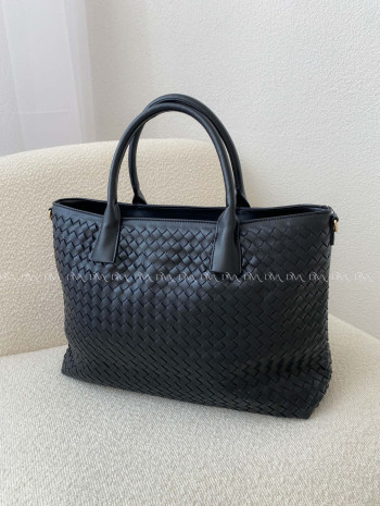 Prepletaná shopper kabelka čierna 