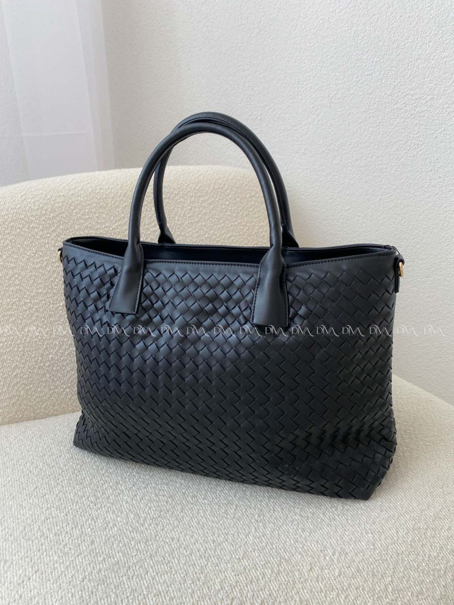 Prepletaná shopper kabelka čierna 