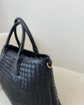 Prepletaná shopper kabelka čierna 