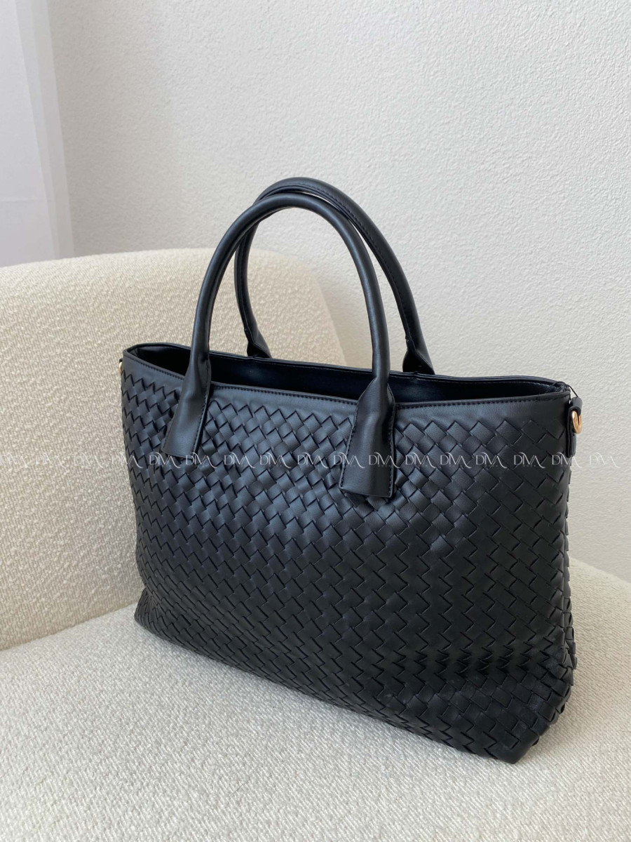 Prepletaná shopper kabelka čierna 