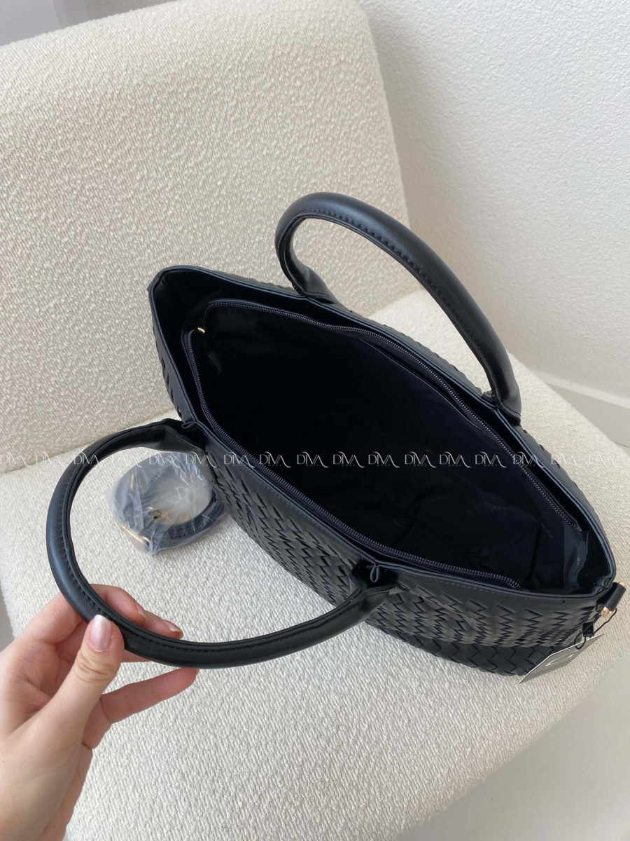 Prepletaná shopper kabelka čierna 