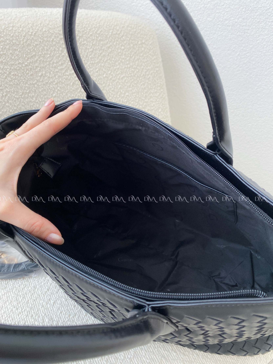 Prepletaná shopper kabelka čierna 