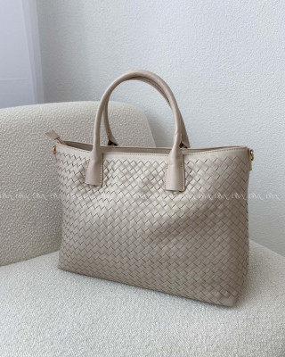 Prepletaná shopper kabelka béžová