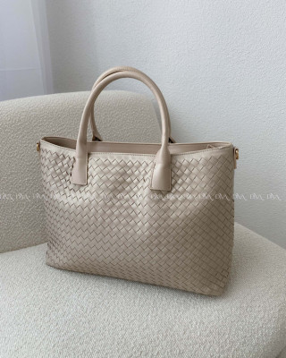 Prepletaná shopper kabelka béžová