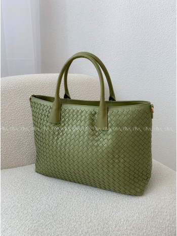 Prepletaná shopper kabelka zelená