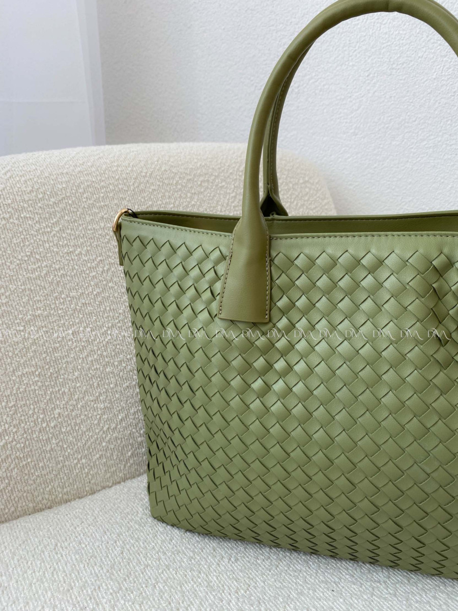 Prepletaná shopper kabelka zelená