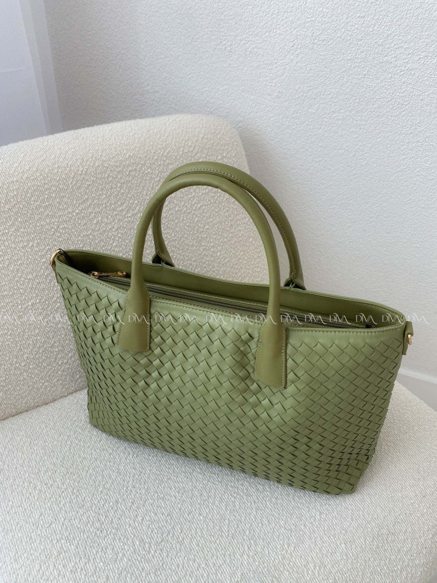 Prepletaná shopper kabelka zelená