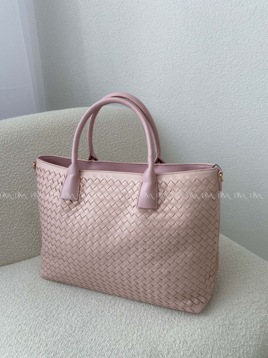 Prepletaná shopper kabelka púdrovo ružová