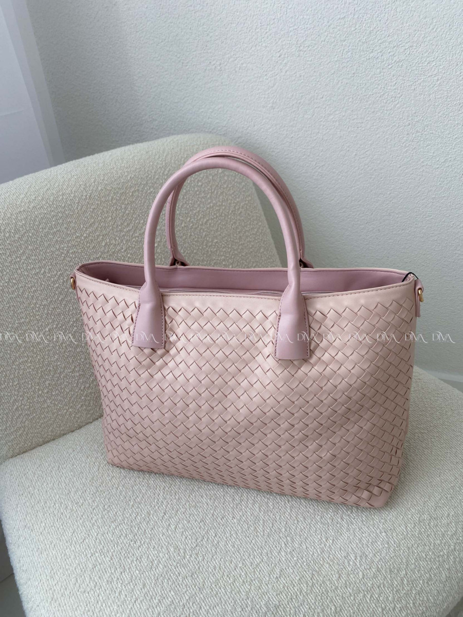 Prepletaná shopper kabelka púdrovo ružová