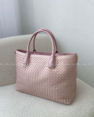 Prepletaná shopper kabelka púdrovo ružová
