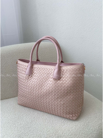 Prepletaná shopper kabelka púdrovo ružová