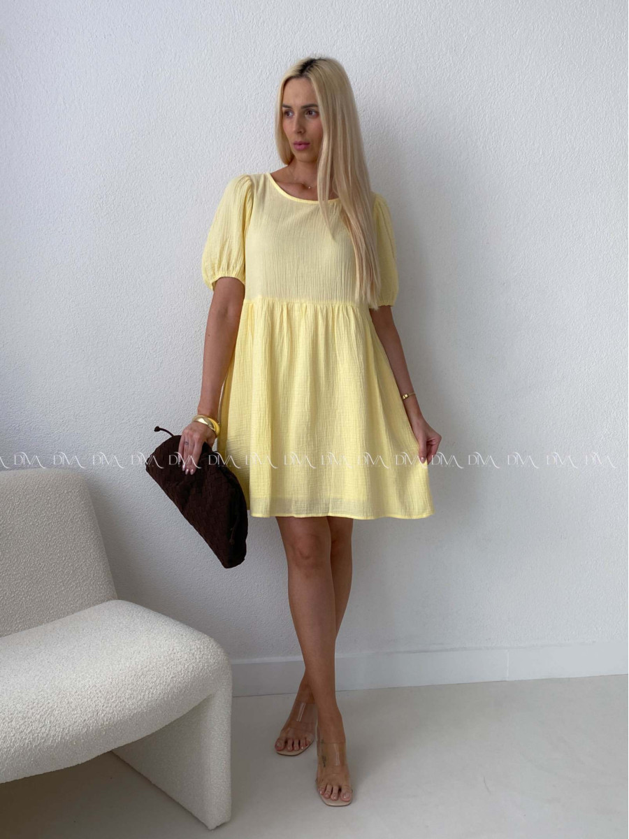 Mušelínové šaty s mašľami na chrbte žlté AB 174