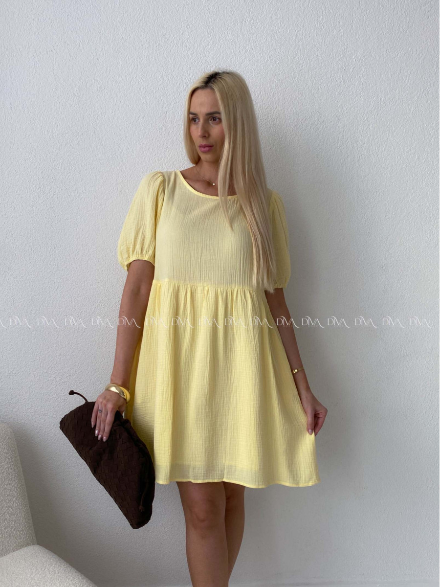 Mušelínové šaty s mašľami na chrbte žlté AB 174