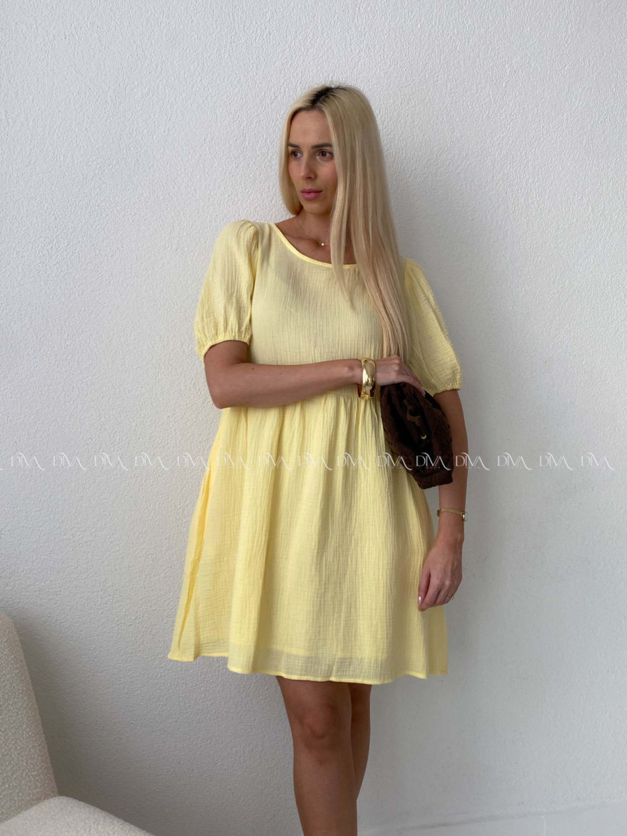 Mušelínové šaty s mašľami na chrbte žlté AB 174