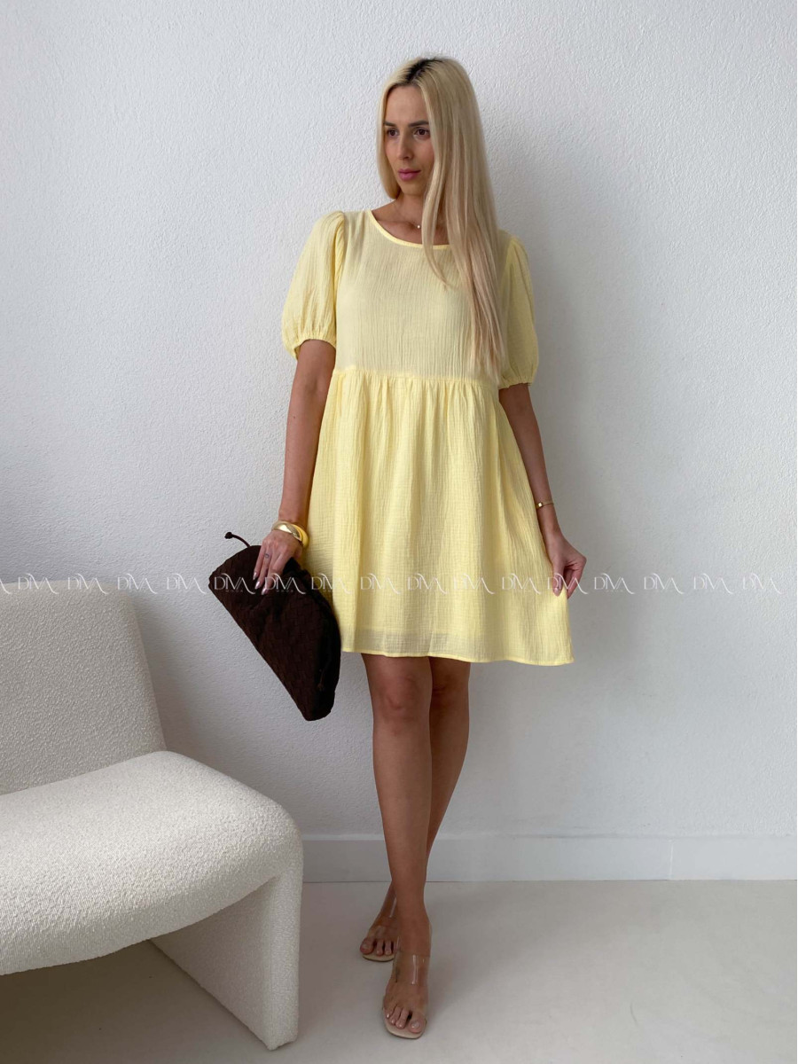 Mušelínové šaty s mašľami na chrbte žlté AB 174
