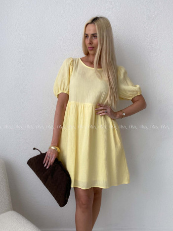 Mušelínové šaty s mašľami na chrbte žlté AB 174