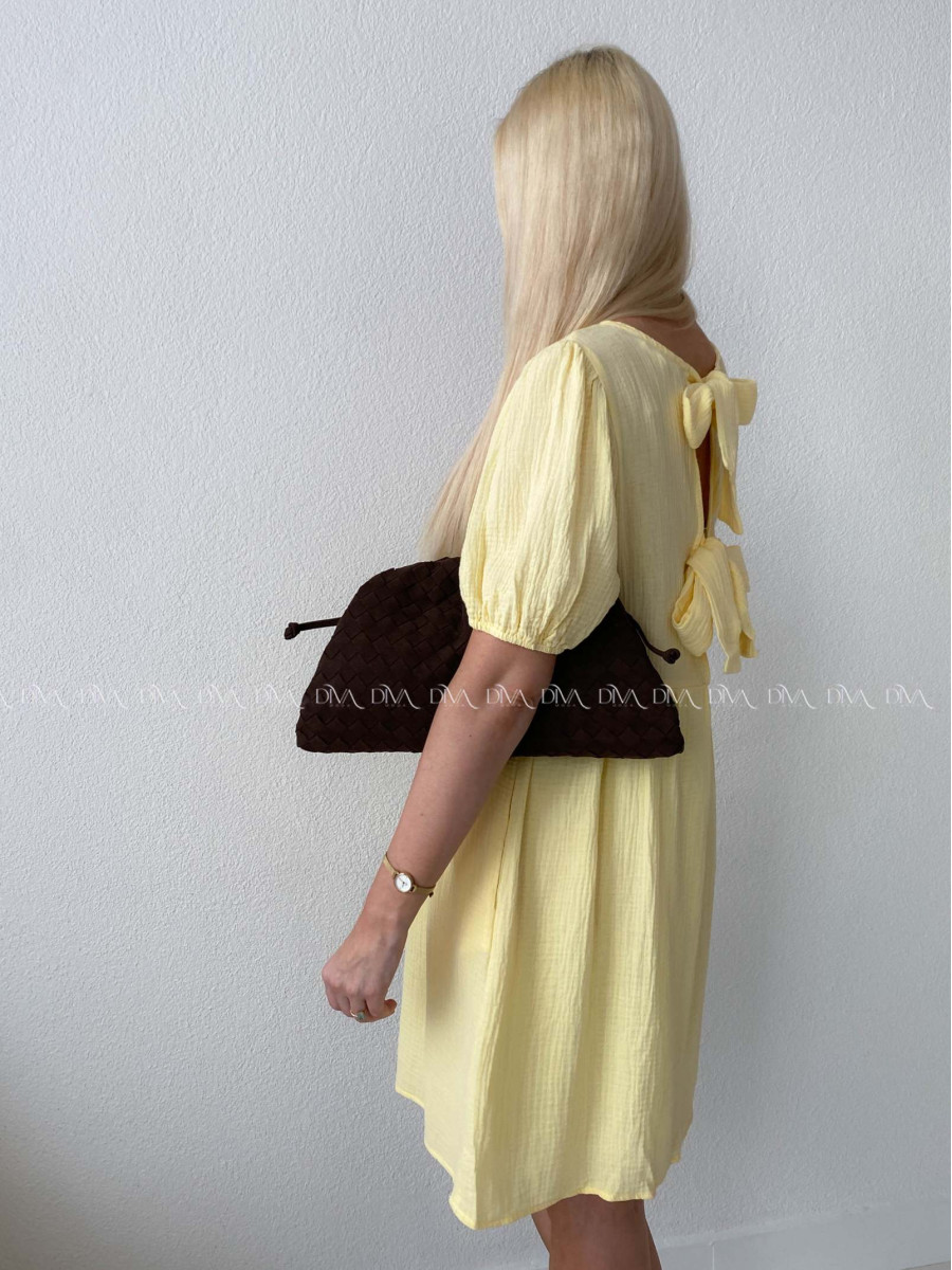 Mušelínové šaty s mašľami na chrbte žlté AB 174