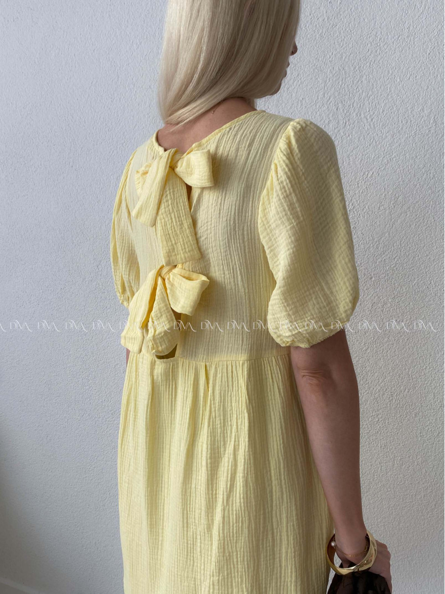 Mušelínové šaty s mašľami na chrbte žlté AB 174