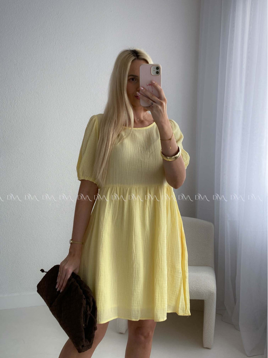 Mušelínové šaty s mašľami na chrbte žlté AB 174