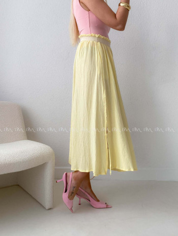 Midi mušelínová sukňa s rázporkom žltá AB 176