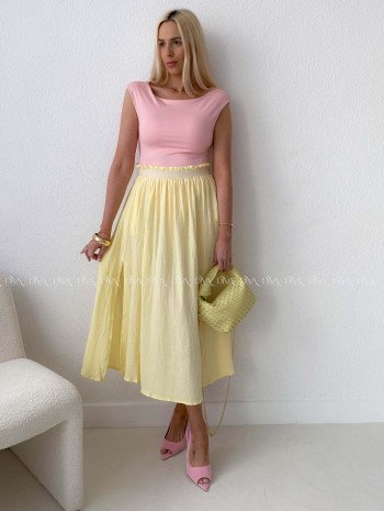 Midi mušelínová sukňa s rázporkom žltá AB 176