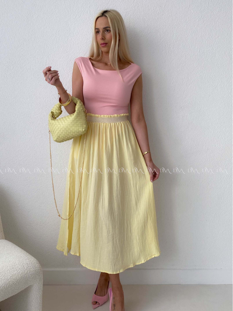 Midi mušelínová sukňa s rázporkom žltá AB 176