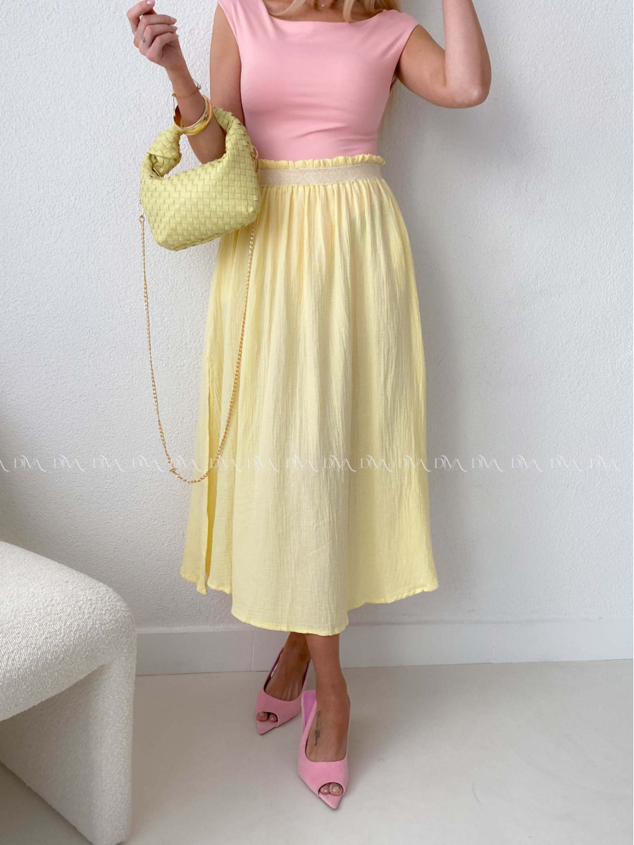 Midi mušelínová sukňa s rázporkom žltá AB 176