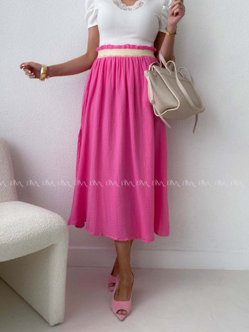 Midi mušelínová sukňa s rázporkom ružová AB 176