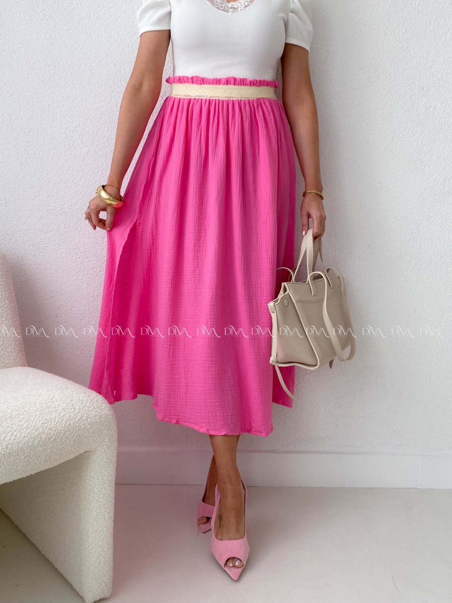 Midi mušelínová sukňa s rázporkom ružová AB 176