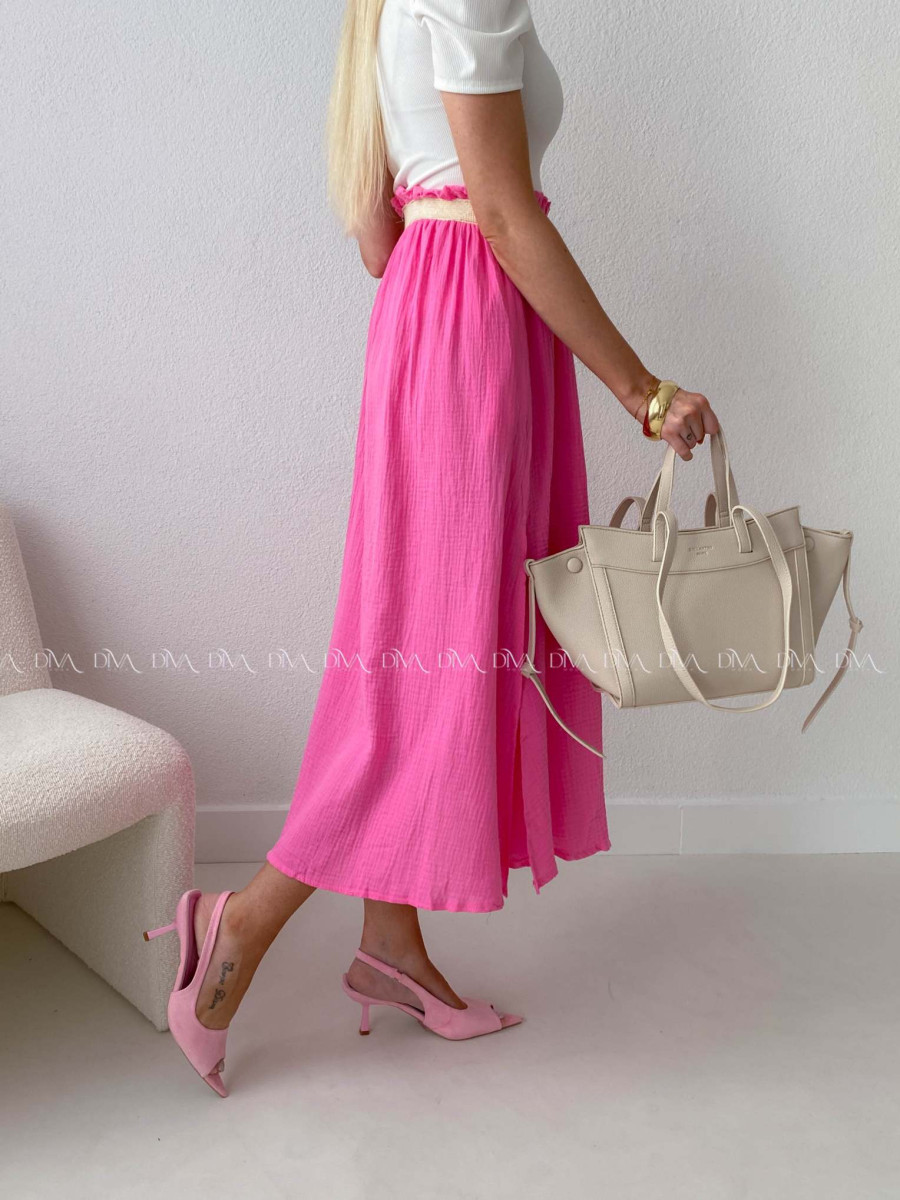 Midi mušelínová sukňa s rázporkom ružová AB 176