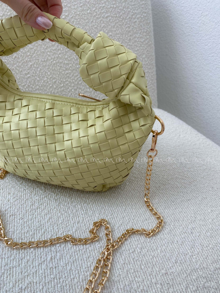 Prepletaná kabelka s uzlom limetková