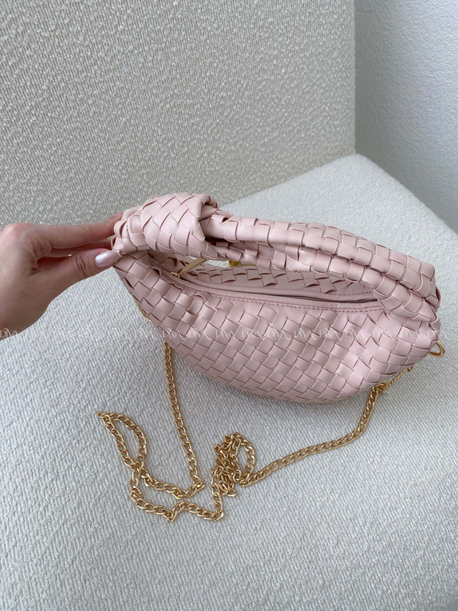 Prepletaná kabelka s uzlom pudrovo ružová