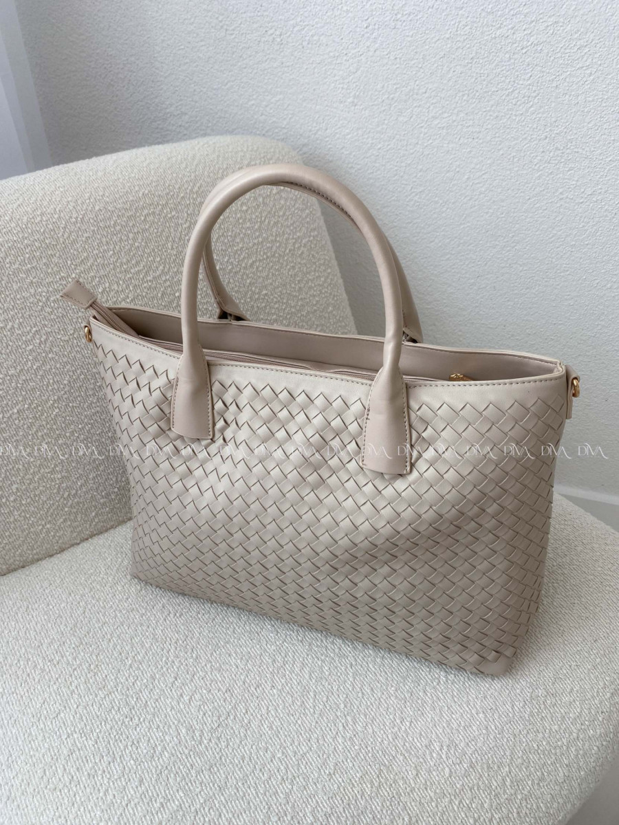 Prepletaná shopper kabelka béžová