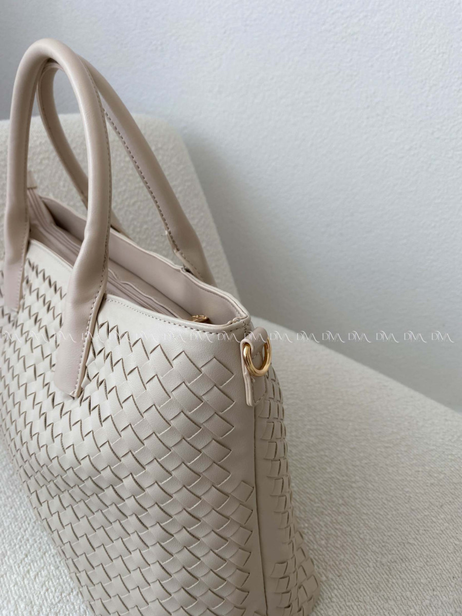 Prepletaná shopper kabelka béžová