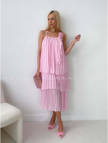 Elegantné plisované maxi šaty s ružou ružové AB 168