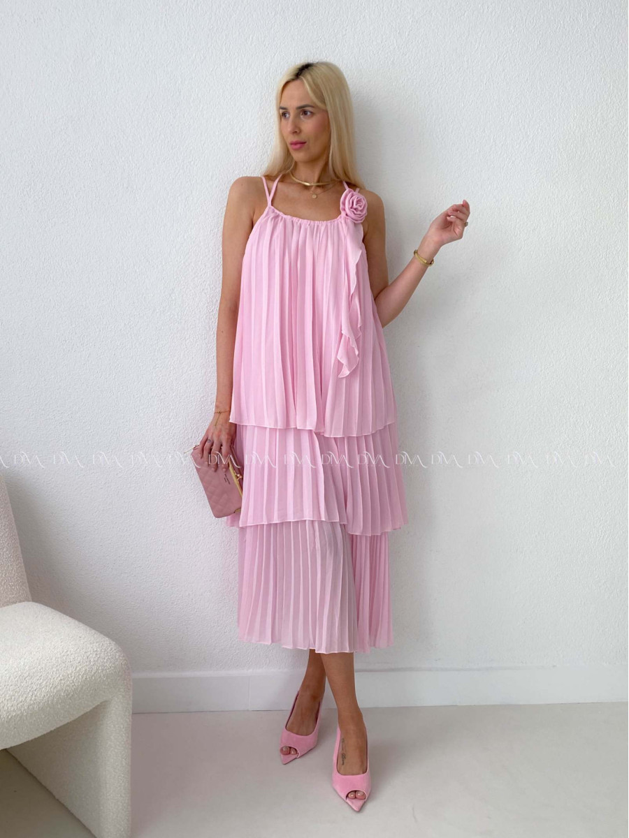 Elegantné plisované maxi šaty s ružou ružové AB 168