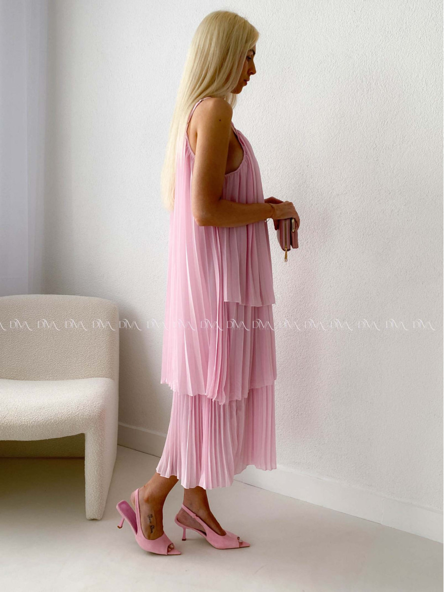 Elegantné plisované maxi šaty s ružou ružové AB 168