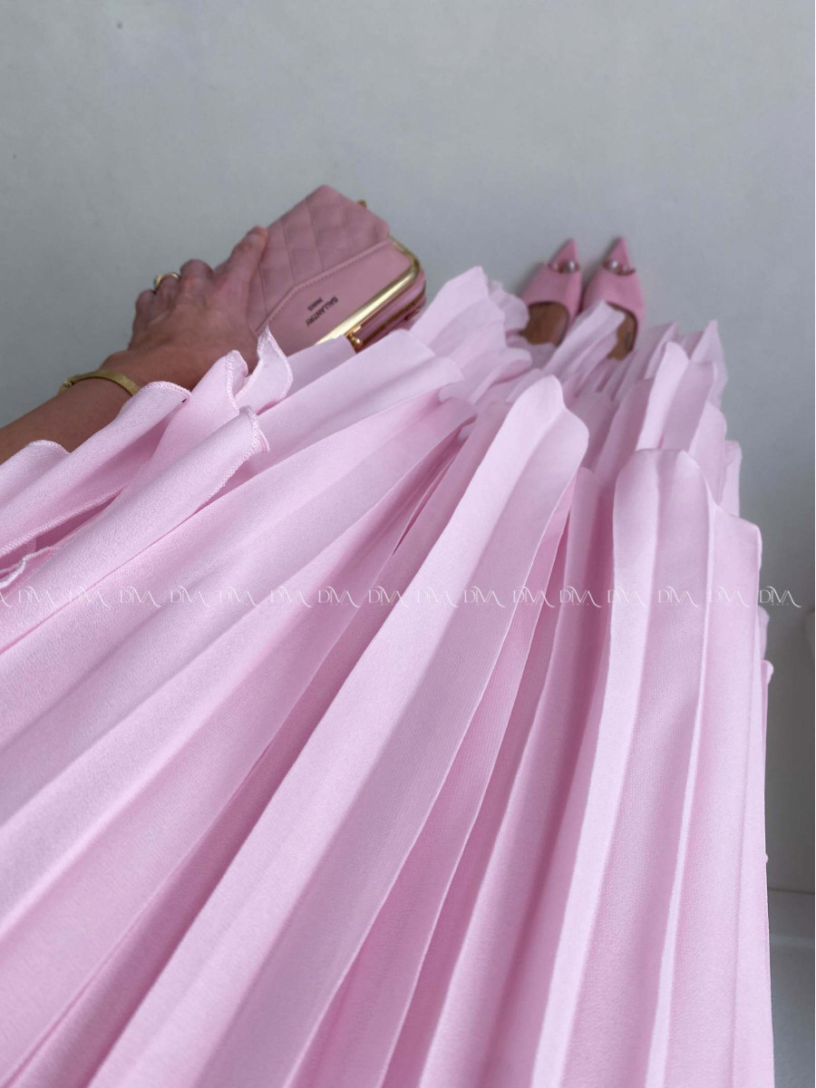 Elegantné plisované maxi šaty s ružou ružové AB 168