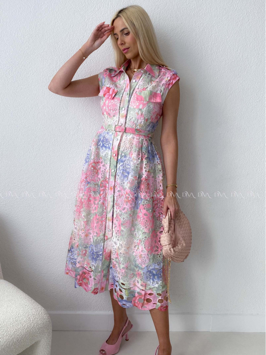 Háčkované midi šaty kvetinové s golierom AB 167